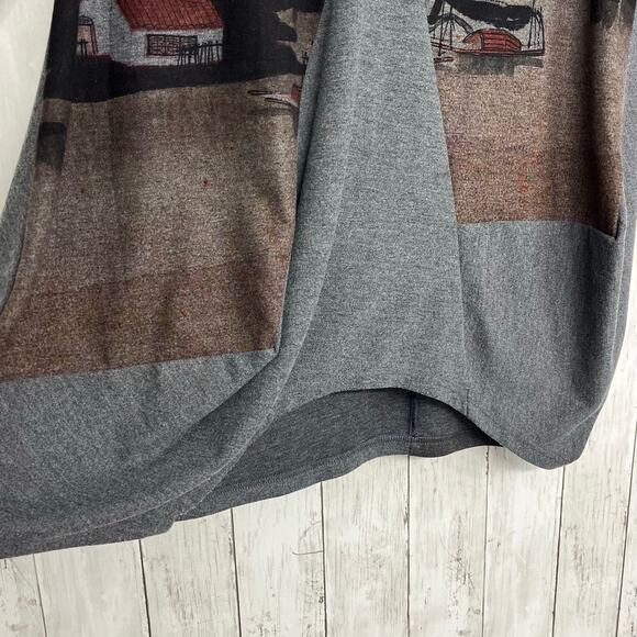 Red Coral Contrast Water Scene Print Half Sleeve Oversized Flowy Blouse Shirt - Picture 7 of 9